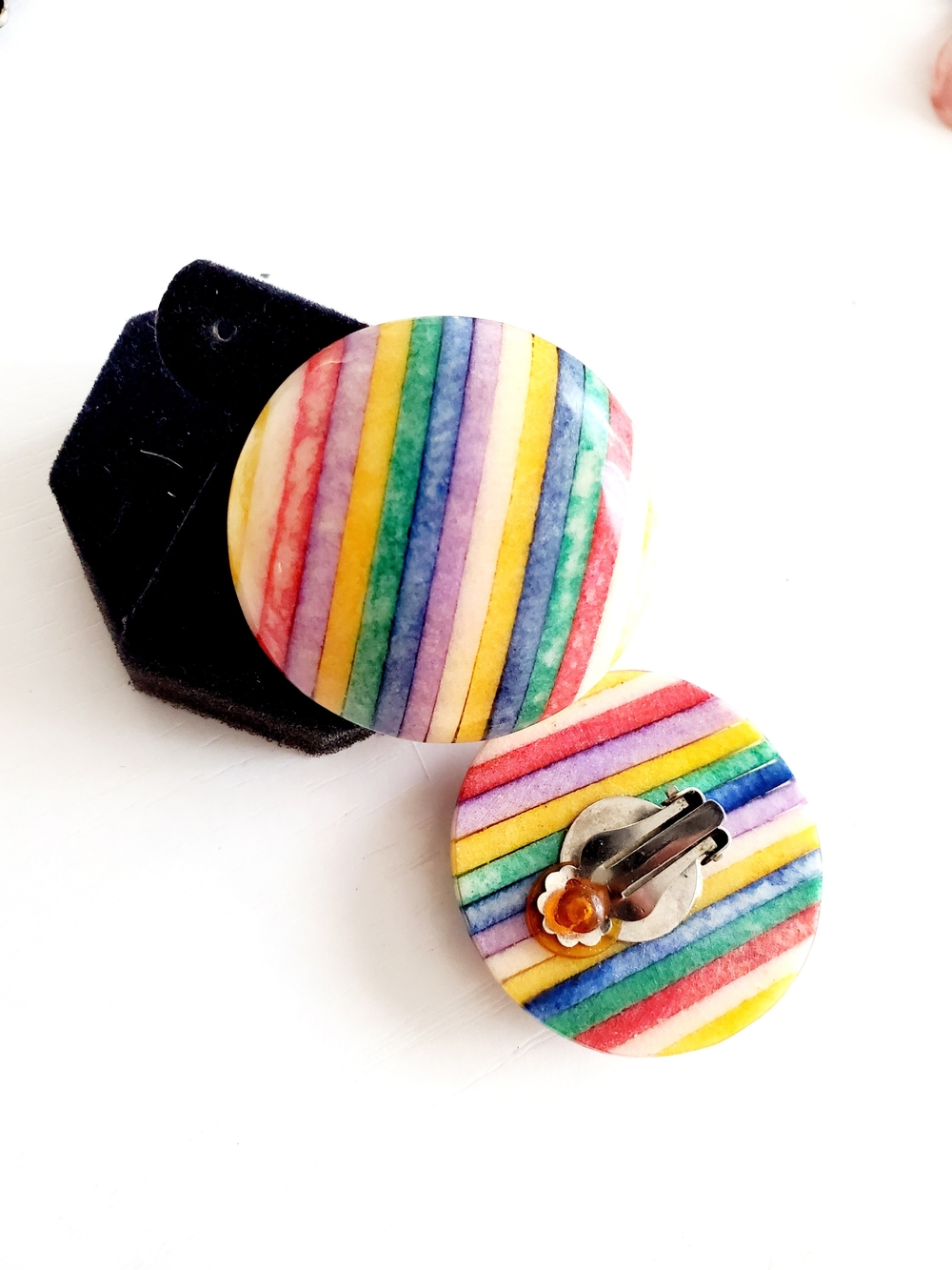 Rainbow Stripe Round Stud Earrings - Multicolor